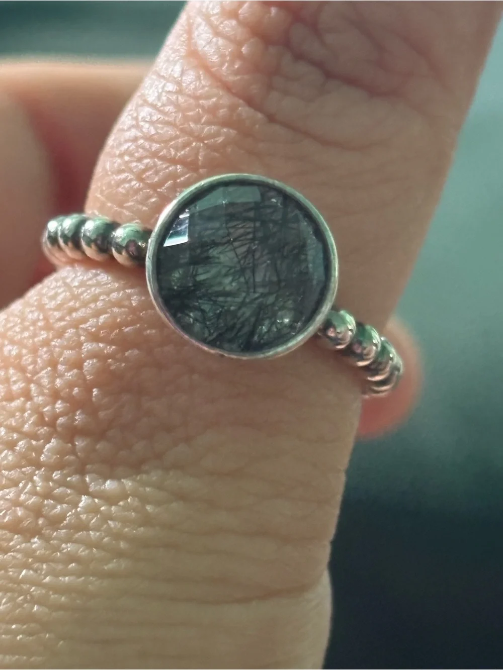 Pandora RETIRED Sterling Silver Beaded Ring with Deep Stone